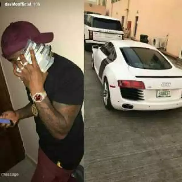 Davido Showing Off His Exotic Fleet Of White Cars and Wads of Cash [Photos]